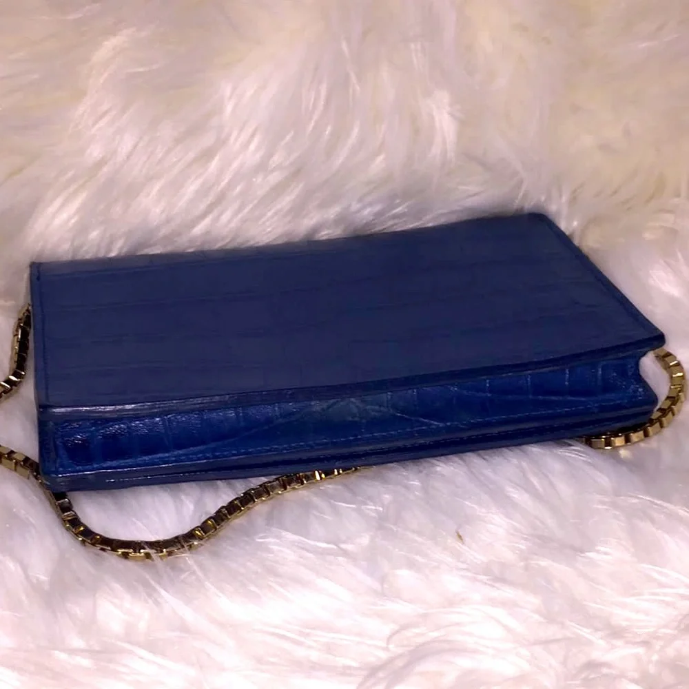 Balenciaga Blue Crocodile Embossed Leather Wallet on Chain Bag - Picture 4 of 11